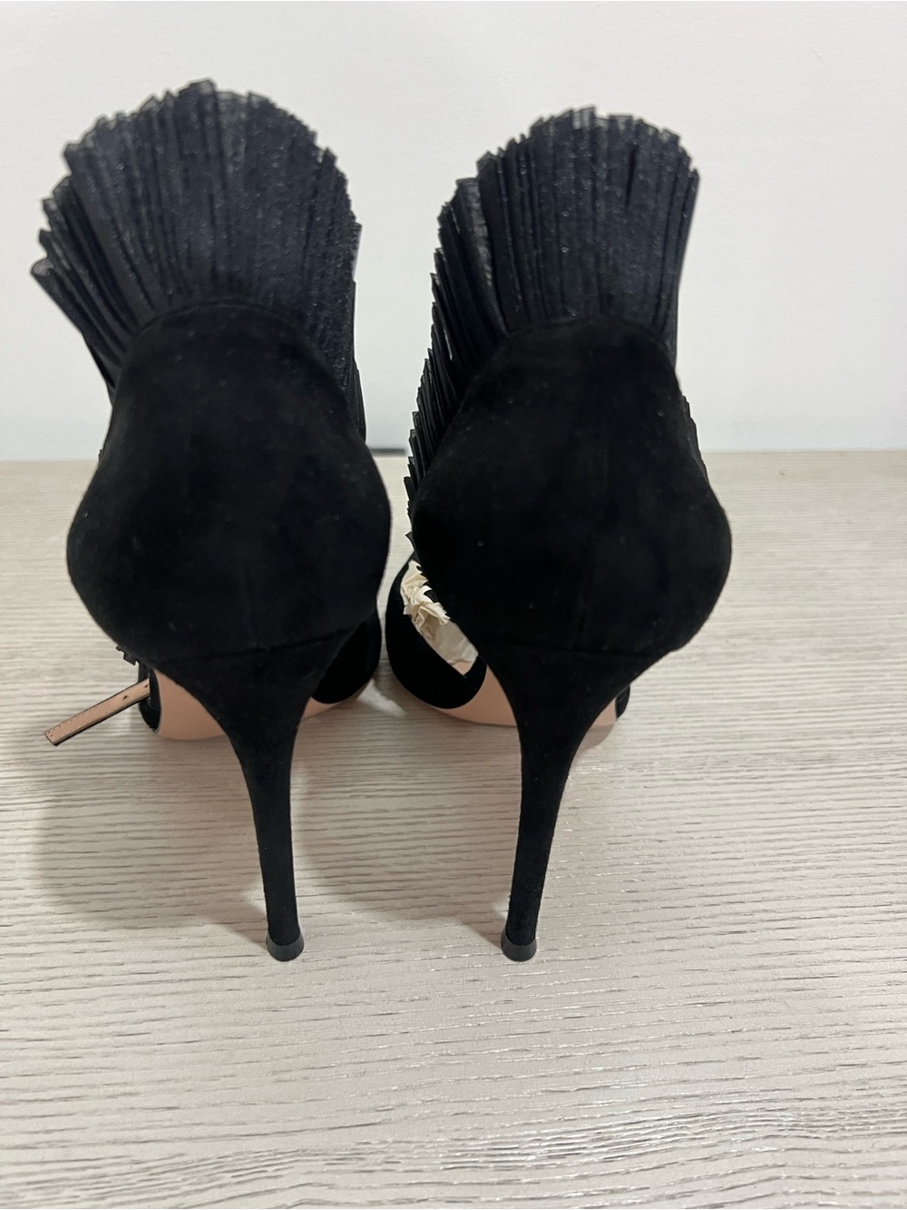Gianvito Rossi Black Suede Fringe Stiletto Heels